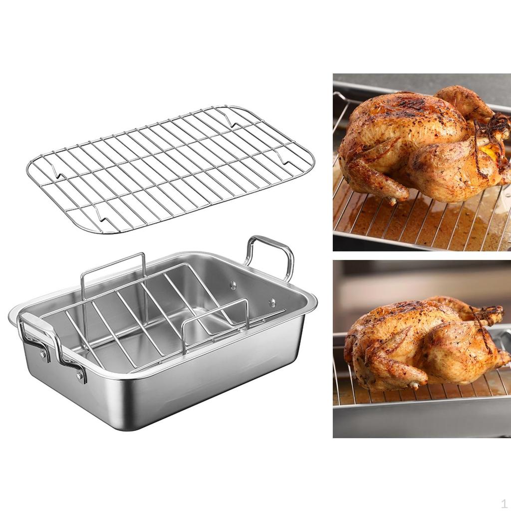 Baking Pan Tray with V Shaped Rack Sheet Hams Meat Crisper Dish