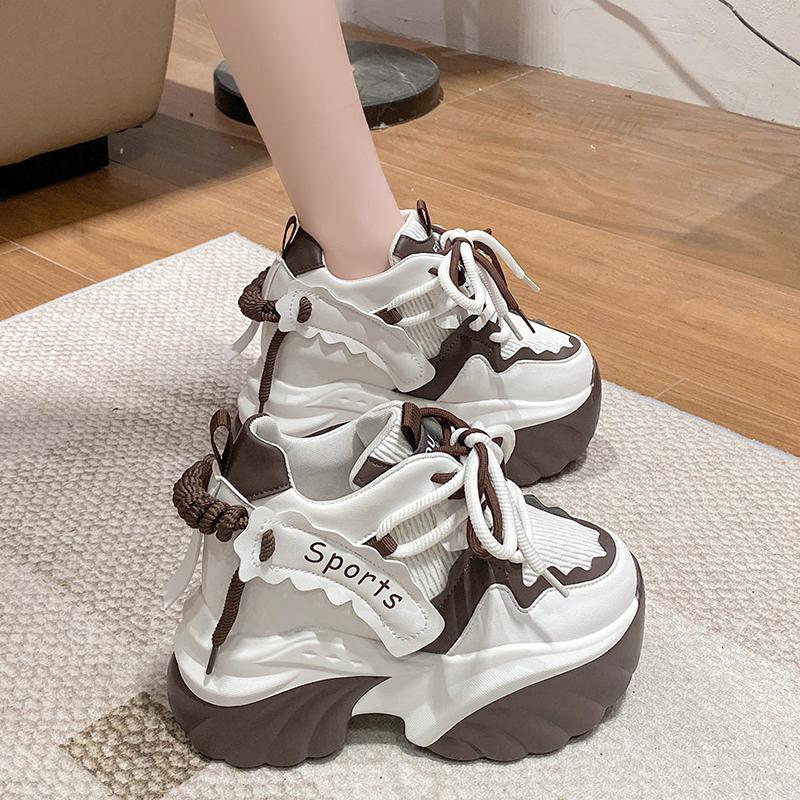 Fashion Women Mesh Chunky Sneakers Autumn High Platform Shoes 10CM High Heels Wedges Casual Shoes Woman Breathable Sports Dad Sneakers