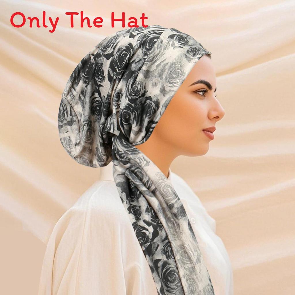 Vintage Rose Pattern Headscarf Hat With Tie Strap For Women Summer And Winter Wear