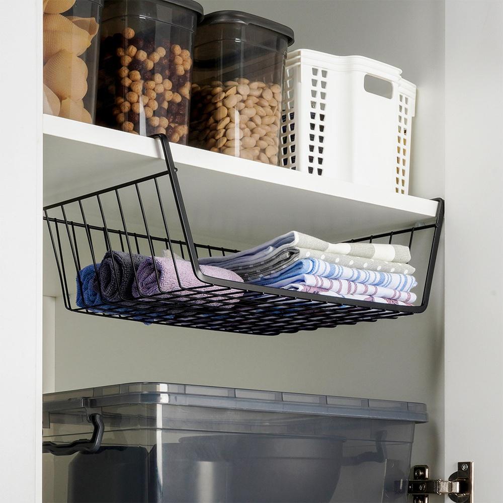 Black metal hanging basket for under-shelf 40.5x26.5x14.5 cm