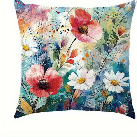 Home Decor Colorful Watercolor Floral And Hummingbird Pillows Pattern Cushion Cover Suitable For Sofa Bedroom Car Pillow Cover