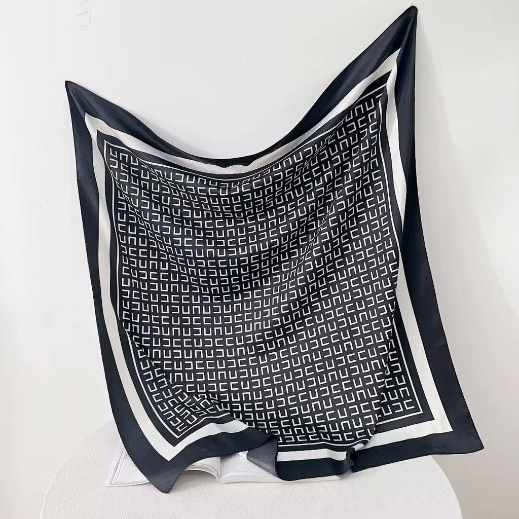 1 pcs 90cm twill scarf solid color lettered printed silk scarf simple large square sunblock shawl Russian headscarf