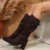 Autumn and winter new long boots for women, but mid-knee boots, suede high-heeled belt buckle for women's boots