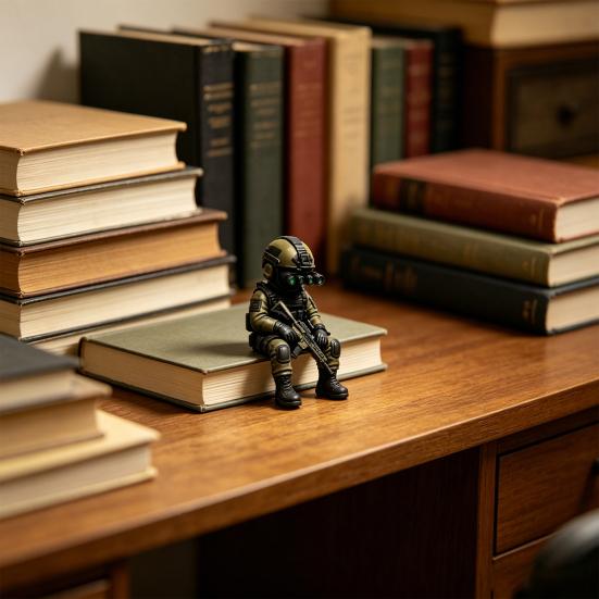 Mini Tactical Soldier Figurine, Realistic Sitting Sniper Resin Statue Model, Armed Special Forces Collectible Sculpture Decoration