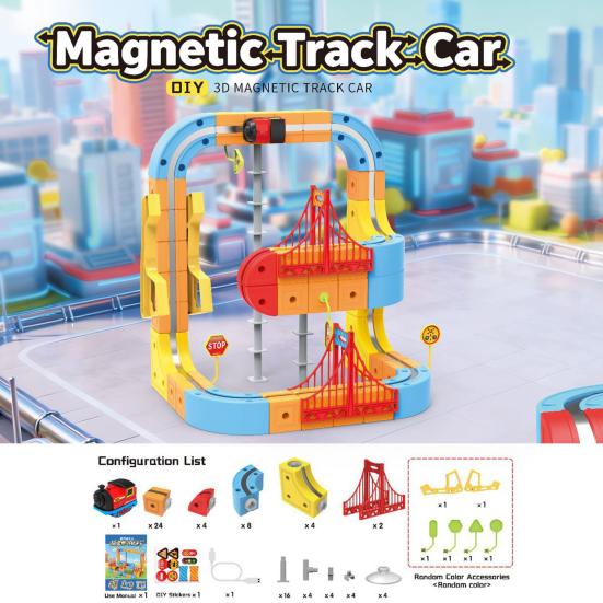 Yousheng 66/84 szt./zestaw Magnetyczny Zestaw Torów Kolejowych DIY Kostka Samochodzików Kolejka Grawitacyjna Elektryczna Kolejka Zabawka STEM dla Maluchów Chłopców Dziewczynek