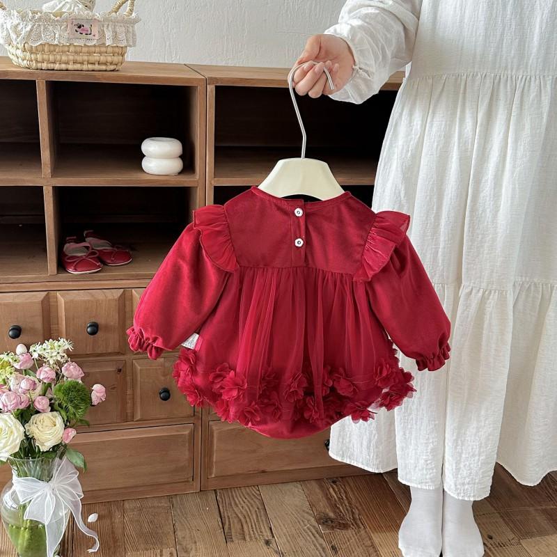 Baby Girls Long Sleeve Mesh Romper Dress 2026 Princess Jumpsuit Toddler