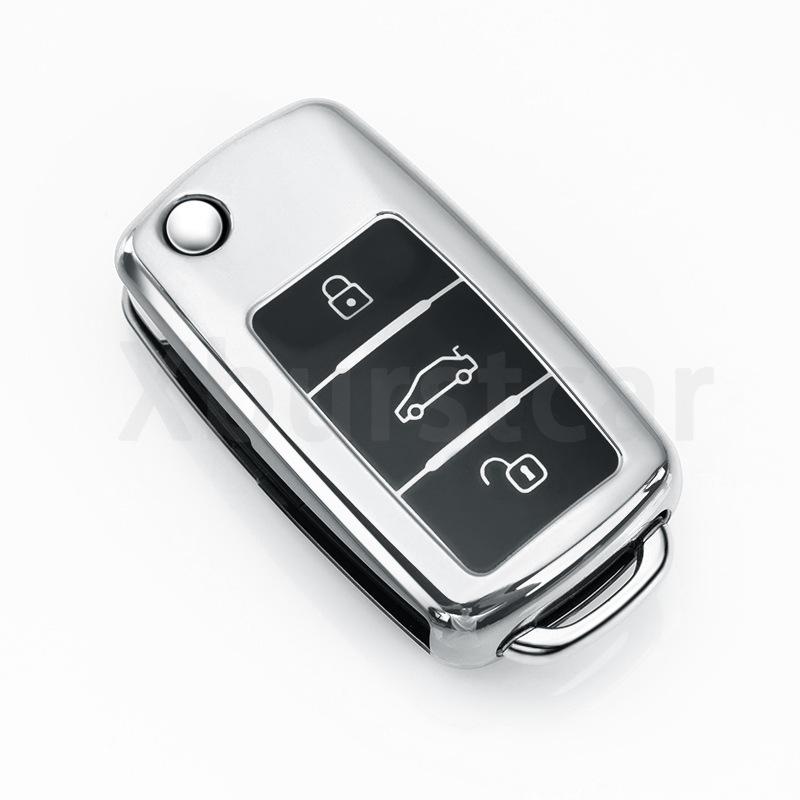 

TPU Shell For VW Volkswagen Beetle Caddy Tiguan Polo Golf Passat Skoda Octavia Kodiaq Seat Leon Altea Car Key Case Cover Holder серебряный