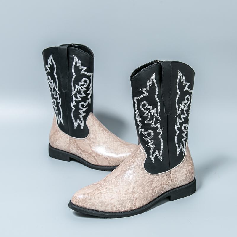 Fashion High Quality Embroidered High Top Men Leather Boots Classic Retro Style Western Denim Boots Fashionable Luxury Brand Casual Boot