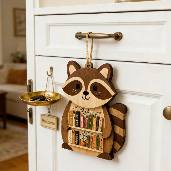 Wooden Bookshelf Ornament Animal Shaped Bookshelf Christmas Ornament Owl/Highland Cow/Elephant Figurine Bookish Gifts for Book Lovers Readers