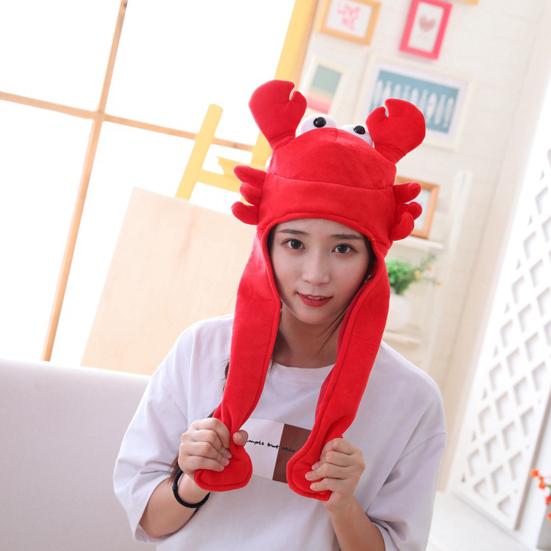 Crab Headgear Lovely Long Ears Red Color Soft Head Cover Cross-dressing Headwear Plush Cartoon Hat Party Costume Cosplay Props for Selfie Photography