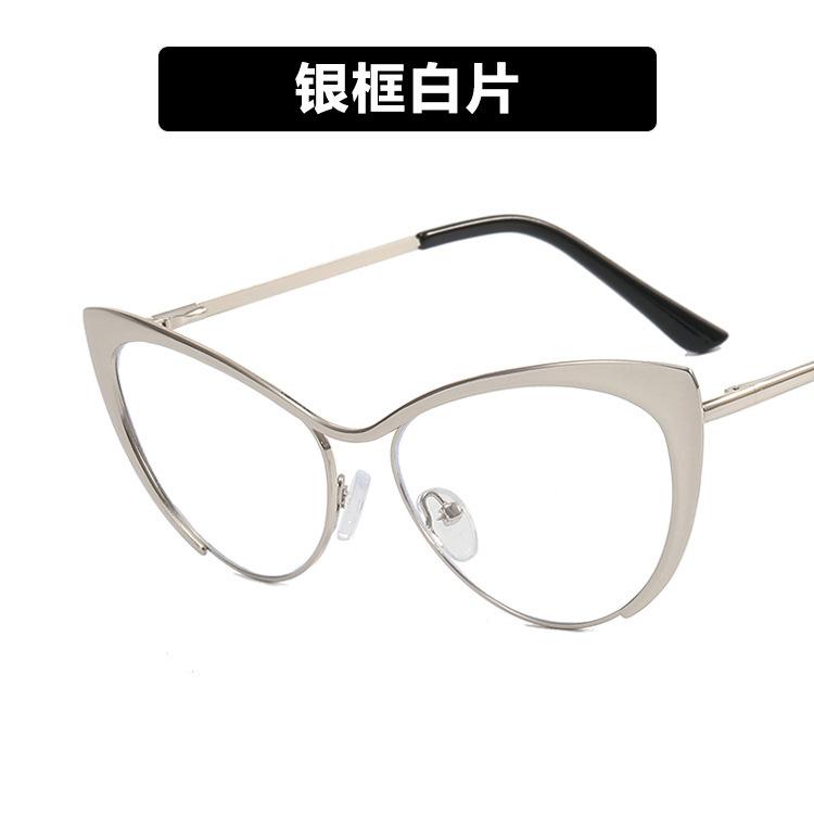 Steel Leather Triangular Cat'S Eye Metal Glasses Frame Anti-Blue Flat Mirror Can Be Equipped With Myopia Glasses Frame