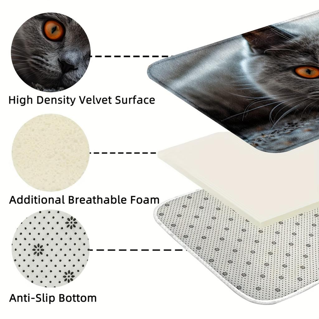 Süße hervorlugende graue Katze Langer Küchenläufer, Rutschfeste wasserabsorbierende Tierdruck-Läuferbodenmatte für Flur Heimdekoration