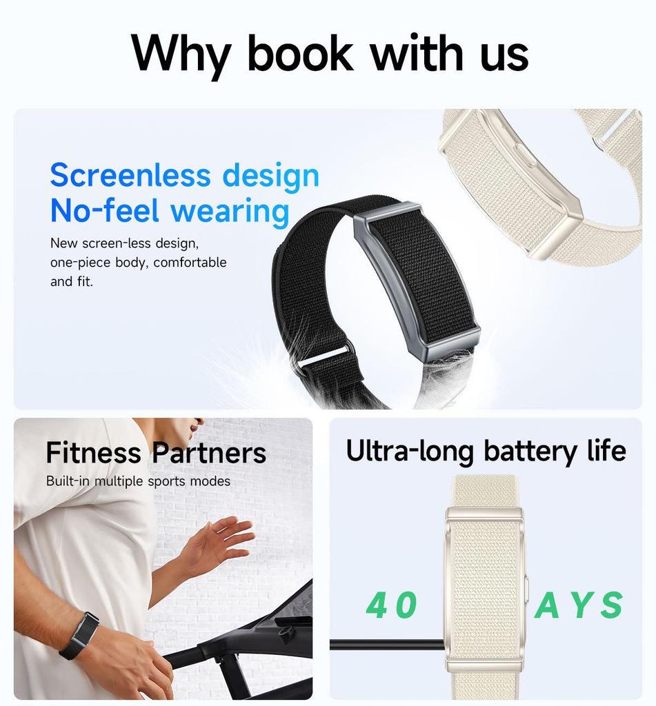 G69 Bluetooth Sports Bracelet: No-Screen Design, Heart Rate, Body Temperature & Blood Oxygen Monitor.