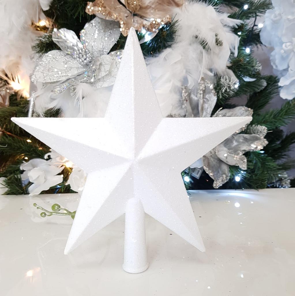 Christmas Tree Topper - White Glitter Star 20 Cm