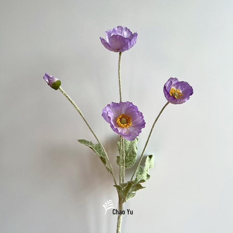 Autumn Poppy Flocked Artificial Flowers for Wedding and Home Decor