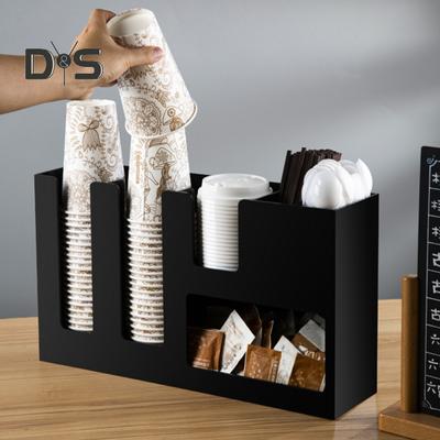 Coffee Cup And Lid Holder Organizer Acrylic Dispenser for Disposable Cups Condiments Straws Storage Rack for Home Office Bar