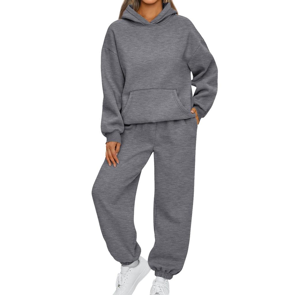 Dame 2-delers antrekk Hettegenser Sweatsuit sett Oversized sweatshirt Baggy høstmote joggebukser med lommer