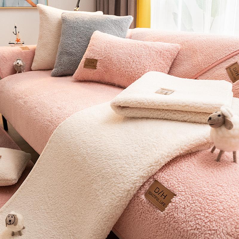 Winter Lamb Velvet Sofa Cushion Plush Cushion Four Seasons Universal Non-slip All-inclusive Living Room Sofa Set Home Decoration