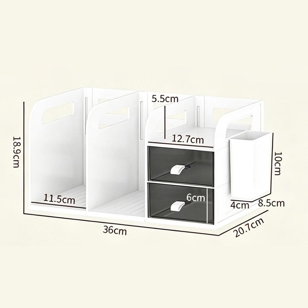 Desktop Bookshelf Organizer with Drawers and Pen Holder Desk Storage Caddy for Office Supplies Books Stationery Home Office School Dorm Desk Organizer