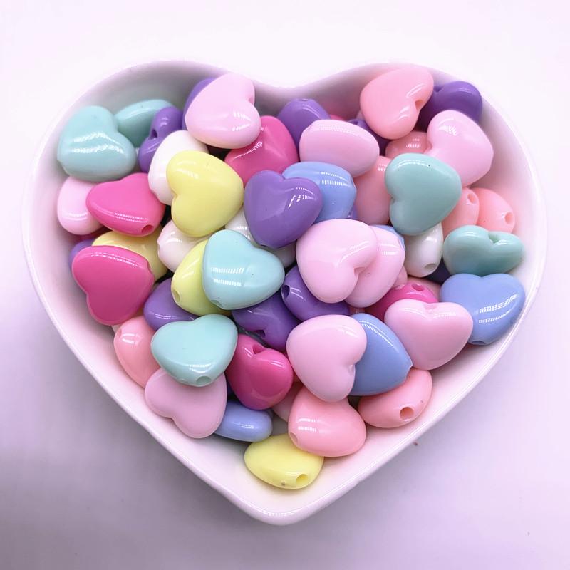 30pcs/lot 12mm 14mm Colourful Heart Shape Acrylic Loose Spacer Beads for Jewelry Making DIY Accessories