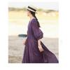 Literary Style Lace-up  Long V-neck Small Refreshing  Comfortable Fashion Simple Seven-minute Sleeve Women DressPlus Size