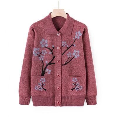 Sweater Jacket Women's Autumn Mom Knitted Sweater Cardigan Top Grandma Casual Lapel