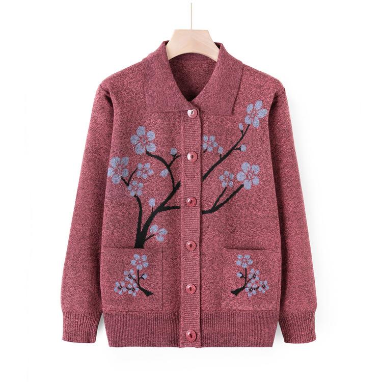 Sweater Jacket Women's Autumn Mom Knitted Sweater Cardigan Top Grandma Casual Lapel