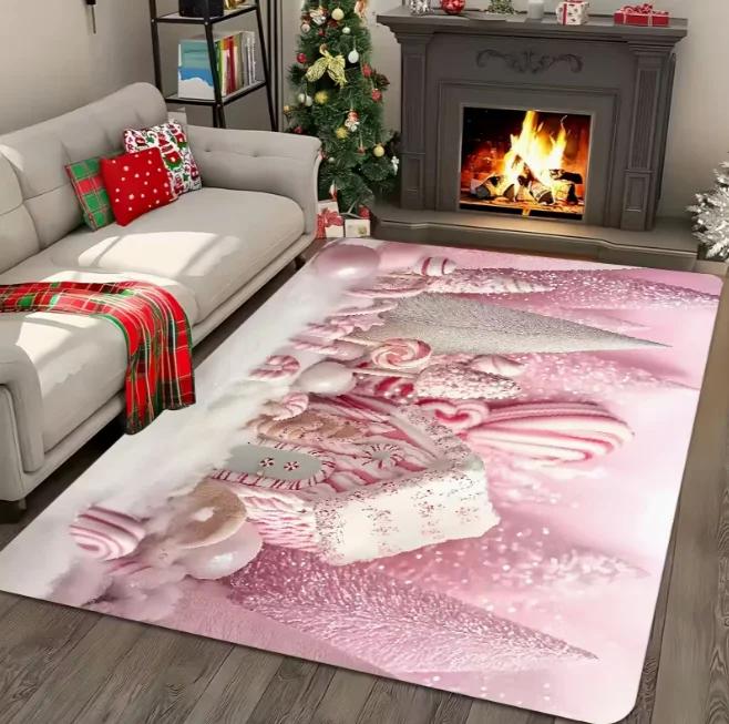 1 Stück Urlaubs-Rosa Zuckerhaus Bereichsmatte Wohnzimmer Schlafzimmer Küche Büro Perfektes Geschenk Urlaubs-Zimmerteppich Weihnachtsdekoration
