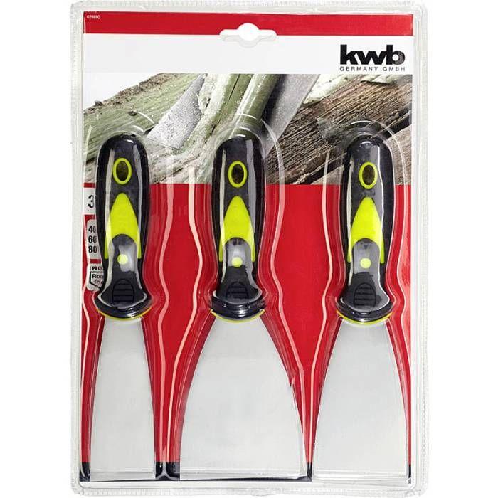 Jeu de spatules - KWB - 029890 - Acier inox - Manche en plastique - Pour détapisser et mastiquer