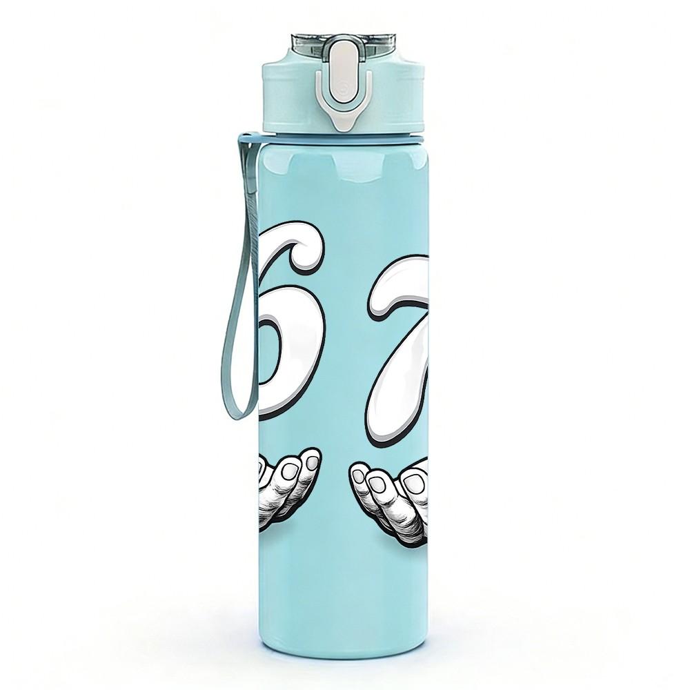 1PC Number 67 Hand Gesture Print 750ml Color Plastic Sports Water Bottle Leakproof Flip Straw Lid Suitable for Sports Office Home Use