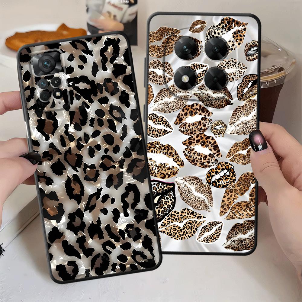 Case for Xiaomi Redmi Note 14 14C 12C 13C A4 A5 12 11 K80 A3 13 Pro Plus 10 9 8 7 A1 Phone Cover K40 A1 A2 Leopard Print Lip