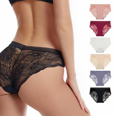 Silk Lace Seamless Mid-Waist Panties with Hollow Design