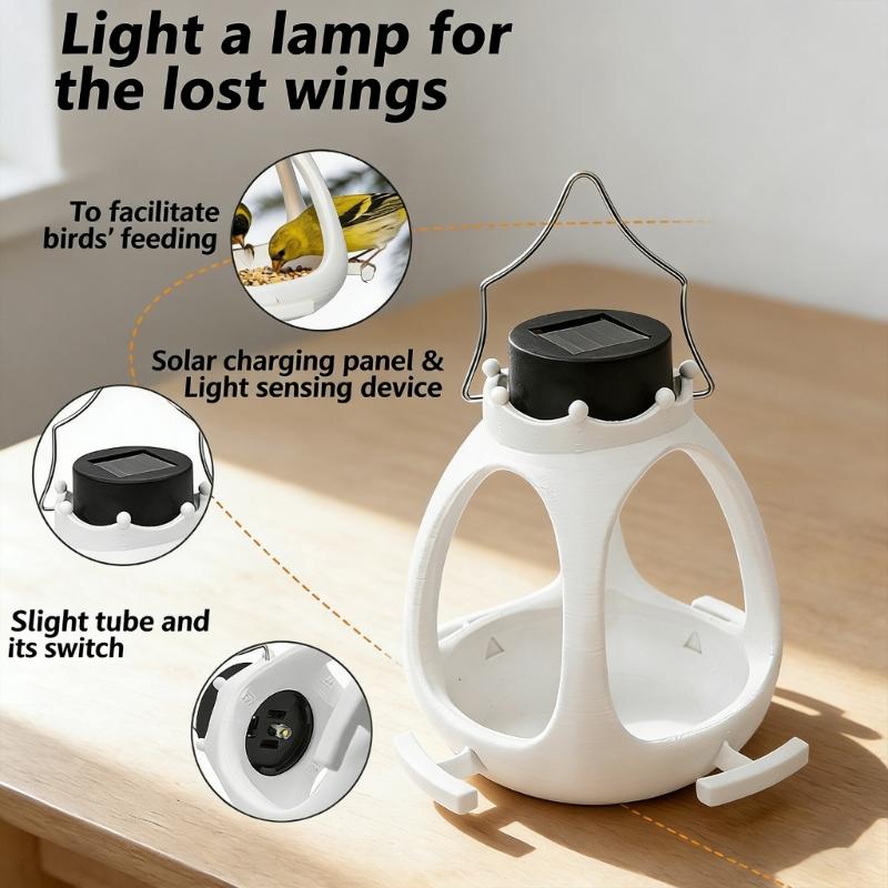 Plastic Wild Bird Feeder Feeding Tray Solar Light Food Container Easy Fill Hanger For Backyard Bird Watching
