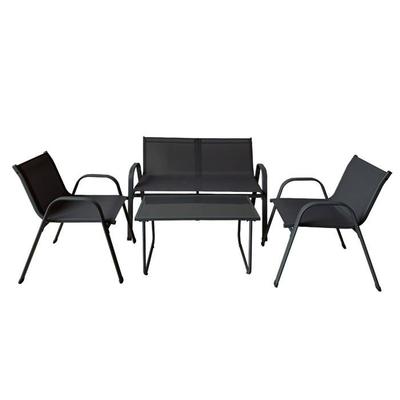 Garden Table and Chairs Set - MARBUENO SUMMER - Black Steel - Textilene - Modern - Table Dimensions: 82x42x42 Cm
