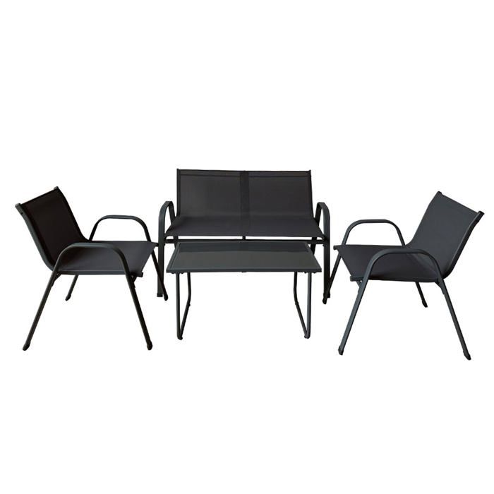 Ensemble table et chaises de jardin - MARBUENO SUMMER - Acier noir - Textilène - Moderne - Dimensions table: 82x42x42 cm
