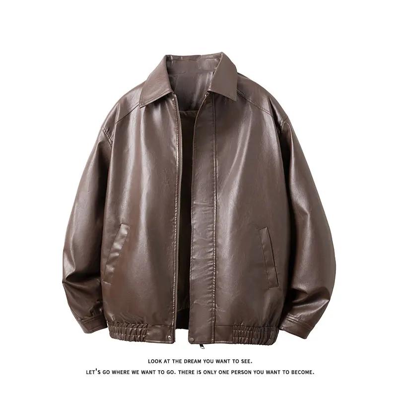 2026 Herren Coole Motorrad-Lederjacke Herren Retro Schwarze Kaffeejacke Herren Biker PU-Ledermantel Herren Lockerer Kunstledermantel
