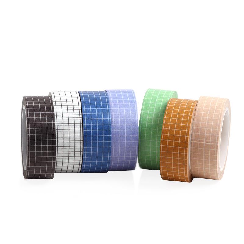 Grunnfarge Rutenett mønster papir Washi Tape 15 mm selvklebende maskeringstapes dekorasjon Klistremerker for dagbok albumramme DIY gave