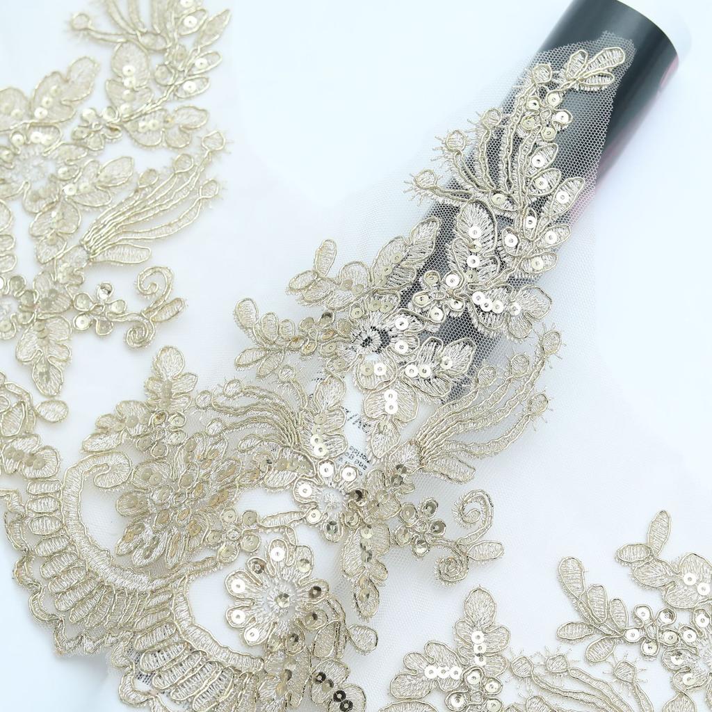 Car Bone Sequined Lace 25Cm Wide Wedding Dress Accessories Lace Gold Bead Lace Lace