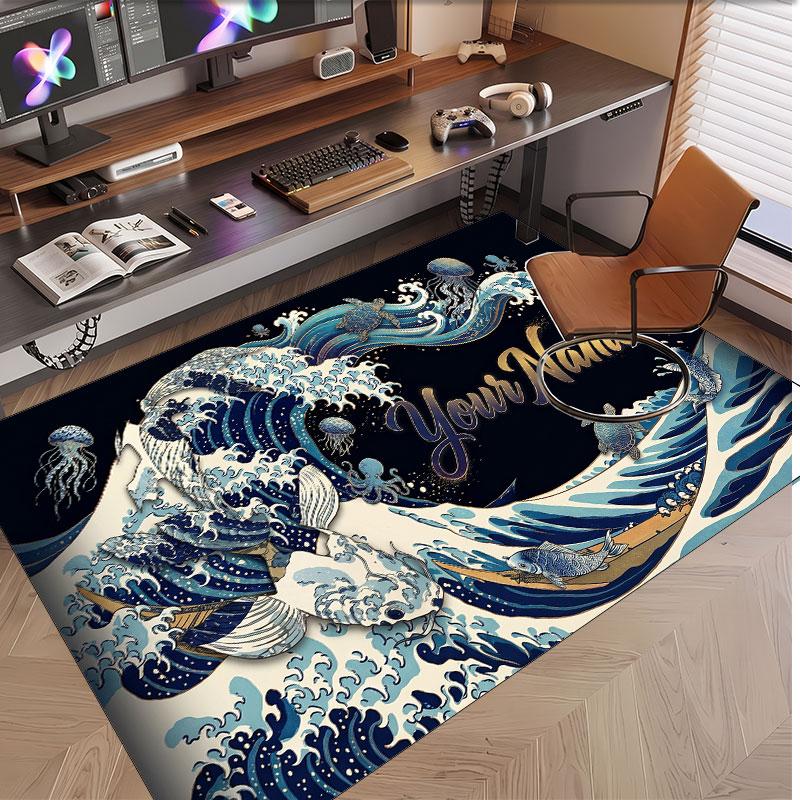 Fish Ocean Theme Soft Crystal Velvet Rug Custom Name & Text Print Non Slip Floor Rug for Bedroom Living Room