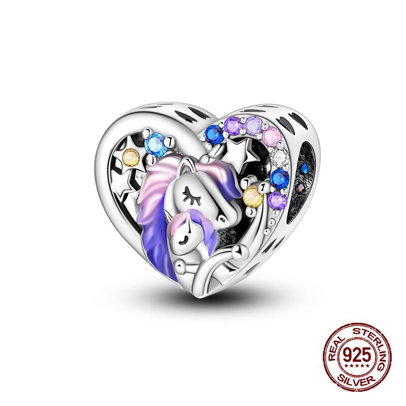 Copper Lucky Rainbow Colt Pendant Moon Charms Beads Fit Pandach Authentic Bracelets Do-It-Yourself Jewelry Birthday Present