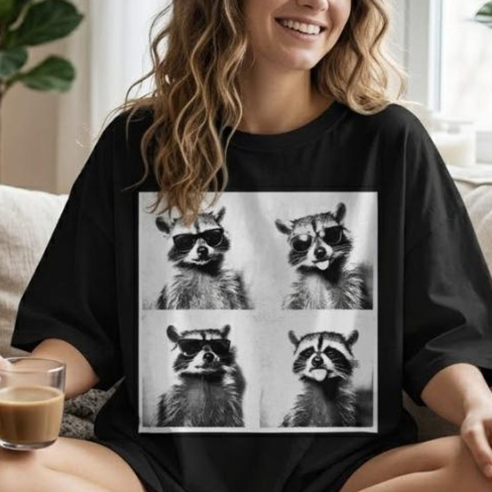 Raccoon Photobooth Shirt, Funny Trash Panda Tee, Cute Animal Graphic T-Shirt, Cool Raccoon Sunglasses, Gildan 5000 Cozy Top L