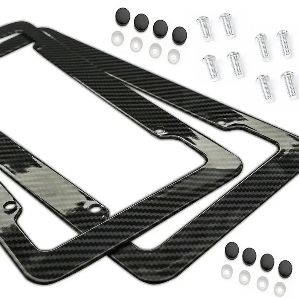 1/2pcs Car 30*15CM License Plate Frame Carbon Pattern Plastic License Plate Frame Bracket with Standard Screw Kits