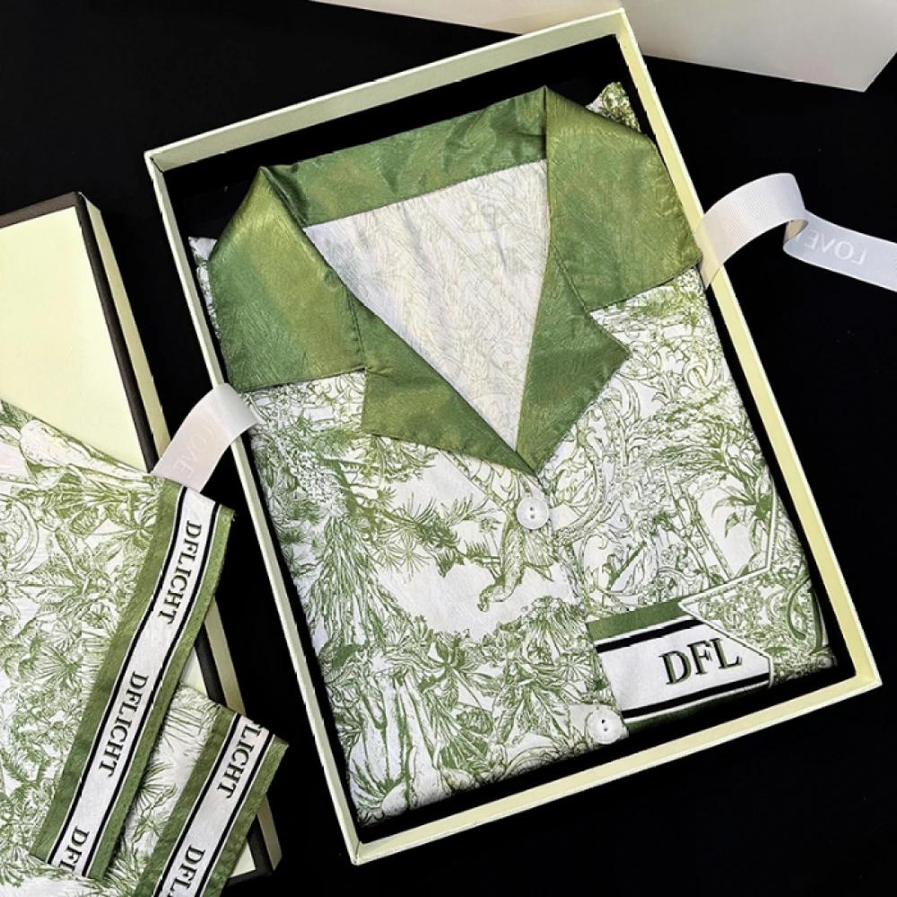 Jarní podzimní žakárové ledové hedvábí dámské pyžamo dvoudílné sady s dlouhým rukávem a kalhotami na spaní klasické elegantní dámské domácí oblečení