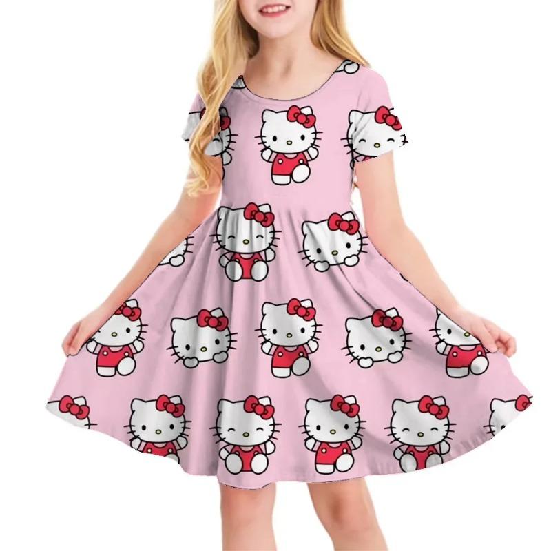 Hello Kitty Printed Children T Shirt Dresses Kuromi My Melody Girls Casual Dress Kids Cute Kitty