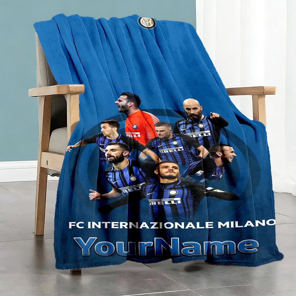 Inter Milan Personalized Name Blanket Multi-purpose Personalized Blanket Soft Warm Cozy for Office Chair Living Room Office Livingroom