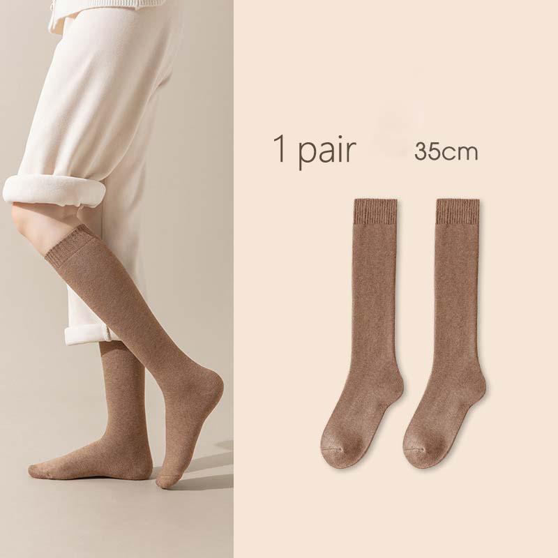 2 Pairs Sets Winter Thick Warmer Stockings For Women Knit Cotton Thermal Over Knee Socks Casual Solid Color Knee Long Sock