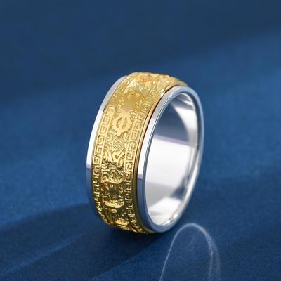 999 Sterling Silver Rotatable Six-Character Mantra Ring: Stress-Relief, Luck-Changing Index Finger Ring for Men and Women