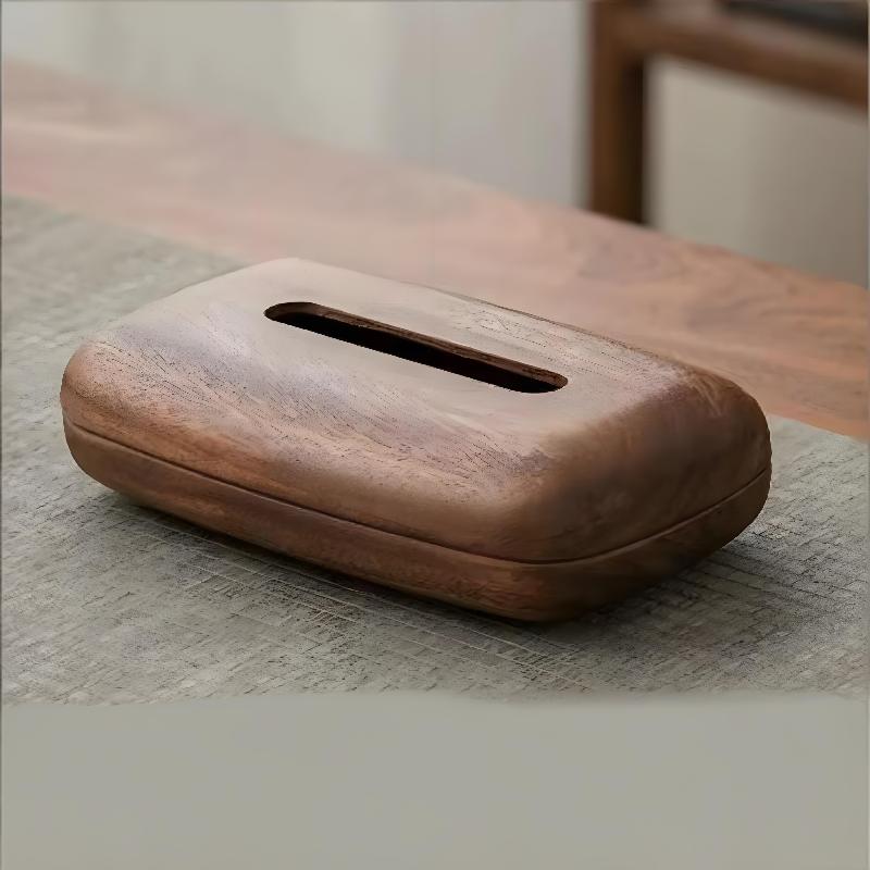Walnut Tissue Box Cover - Modern Vintage Design, Premium Wood, For Desk & Bathroom Decor. Easy Refill, Polished Finish