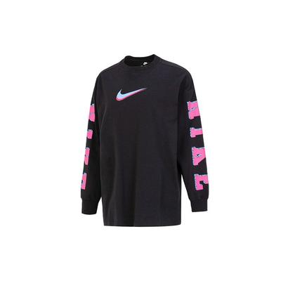 Nike Letter Logo Printed Breathable Round Neck Drop Shoulder T-Shirt Women Tops Black DX7925-010