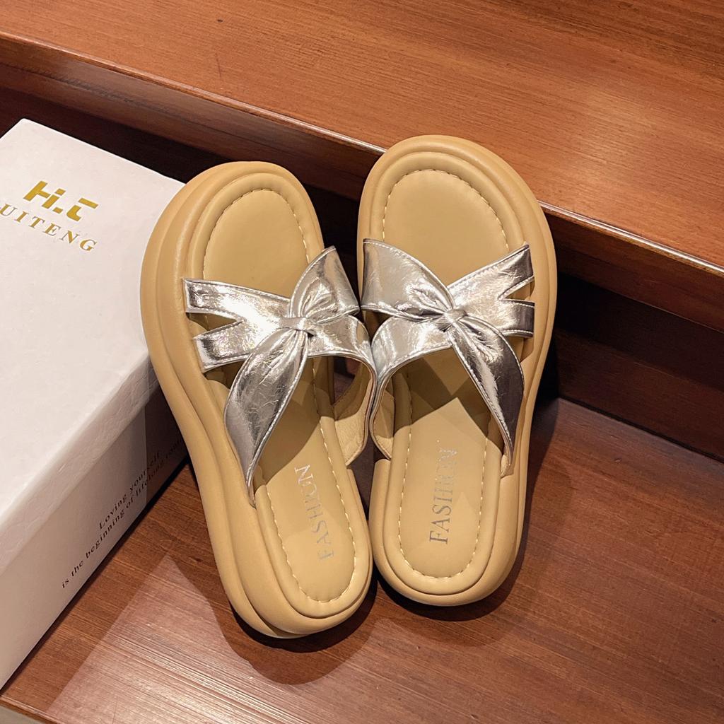 Pu Leather Thick-soled Beach Slippers Women's Shoes 2025 New Summer Wear High-end Cool Slippers with Skirts